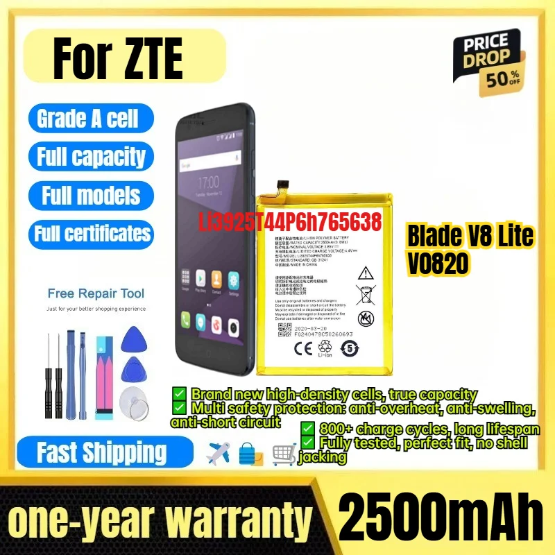 Li3925T44P6h765638 for ZTE Blade V8 Lite/V0820 Phone Battery 0 Cycle High Capacity Battery Replacement Bateria Grade A Cell Tool