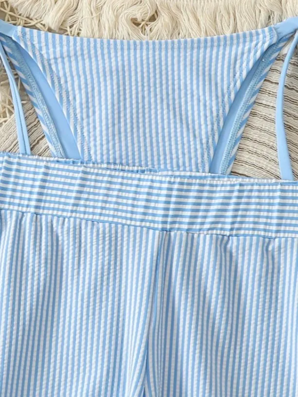 2026 Striped Push Up High Waisted Two Piece Bikini Set Women Tummy Control Swimsuit Swimwear Beach Vacation Summer Shorts Set