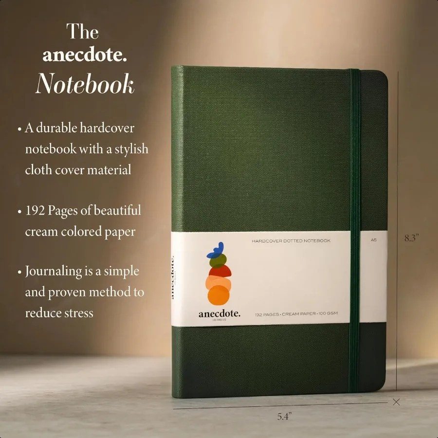 두꺼운 100gsm 용지의 하드커버 점선 노트, A5 사이즈(8.3인치 x 5.4인치), 여행, 학교용 일기장