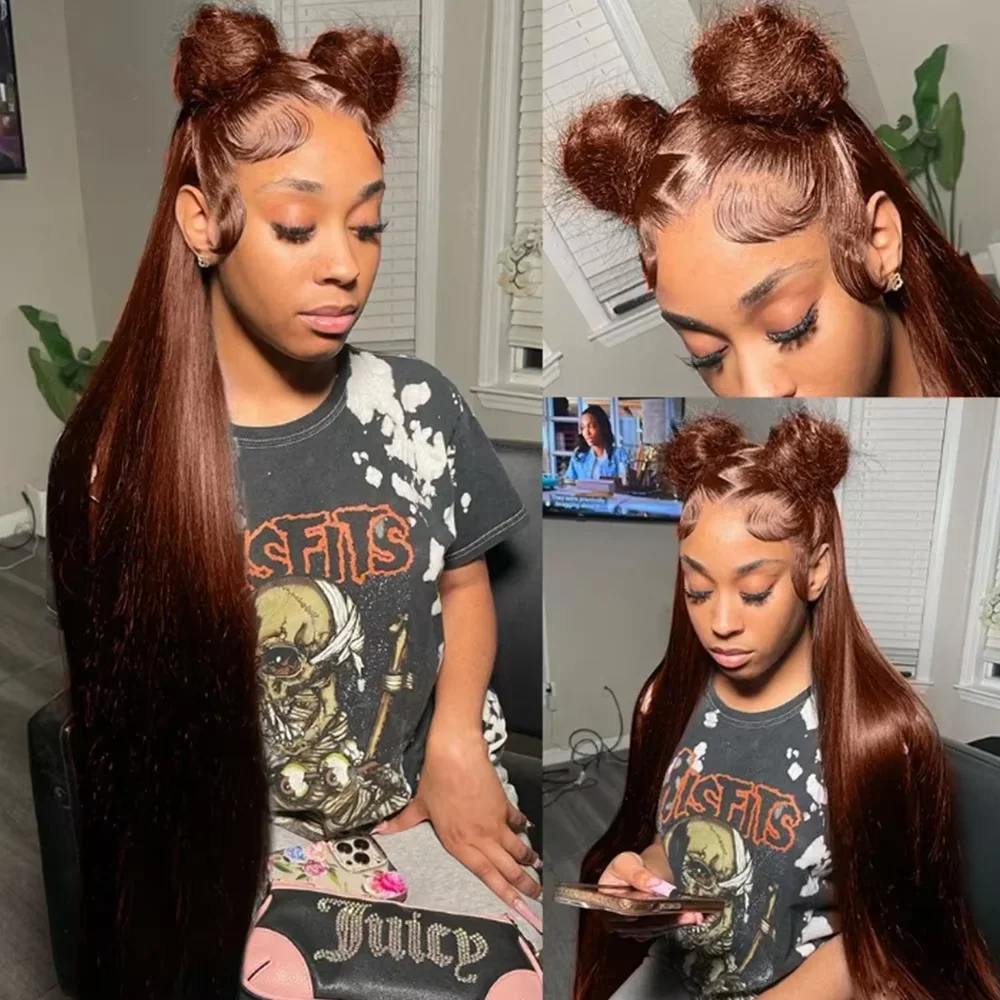 Glattes, schokoladenbraunes 13x6 HD Lace Frontal Perücken aus vietnamesischem Remy Echthaar, vorgezupft, kleberlose Echthaarperücken, 13x4 HD Lace Front Echthaarperücken, braune Echthaarperücken, HD