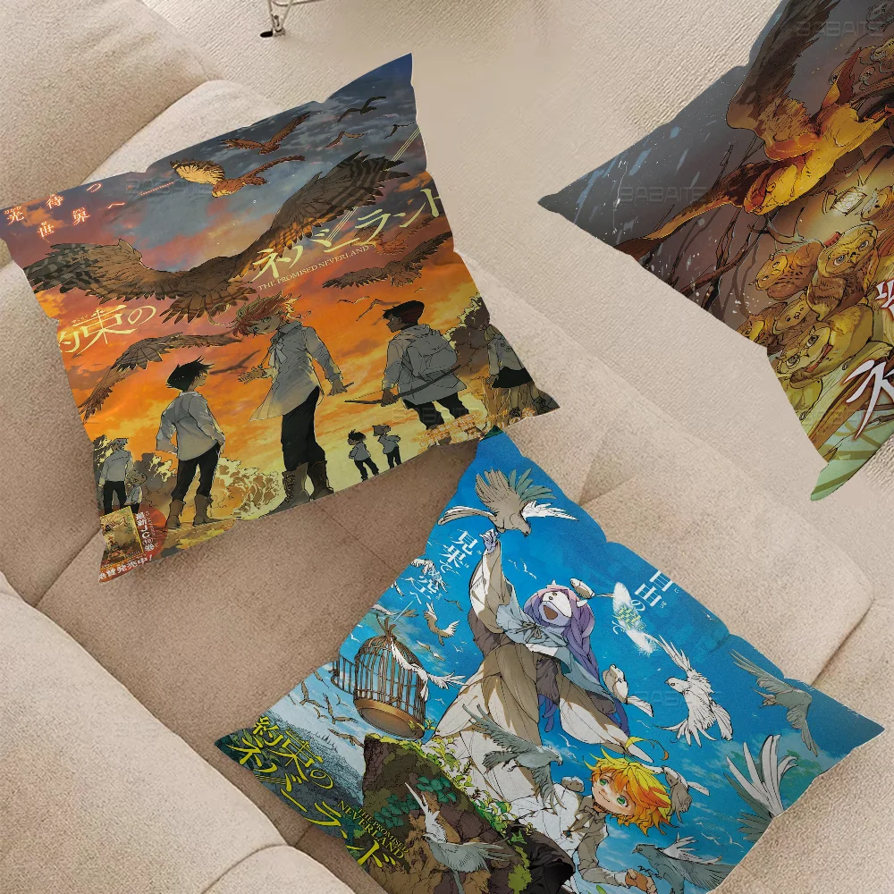 The Promised Neverland Anime Pillow Covers Cartoon Sofa Decorative Home Double-sided Printing Short Plush Cute Cushion Cover