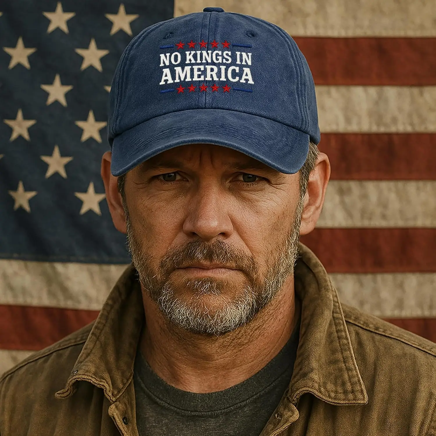 قبعة No Kings in America - قبعة أبي مطرزة، قبعة بيسبول قطنية مغسولة قابلة للتعديل لتعبير الهدايا المدنية في الرابع من يوليو