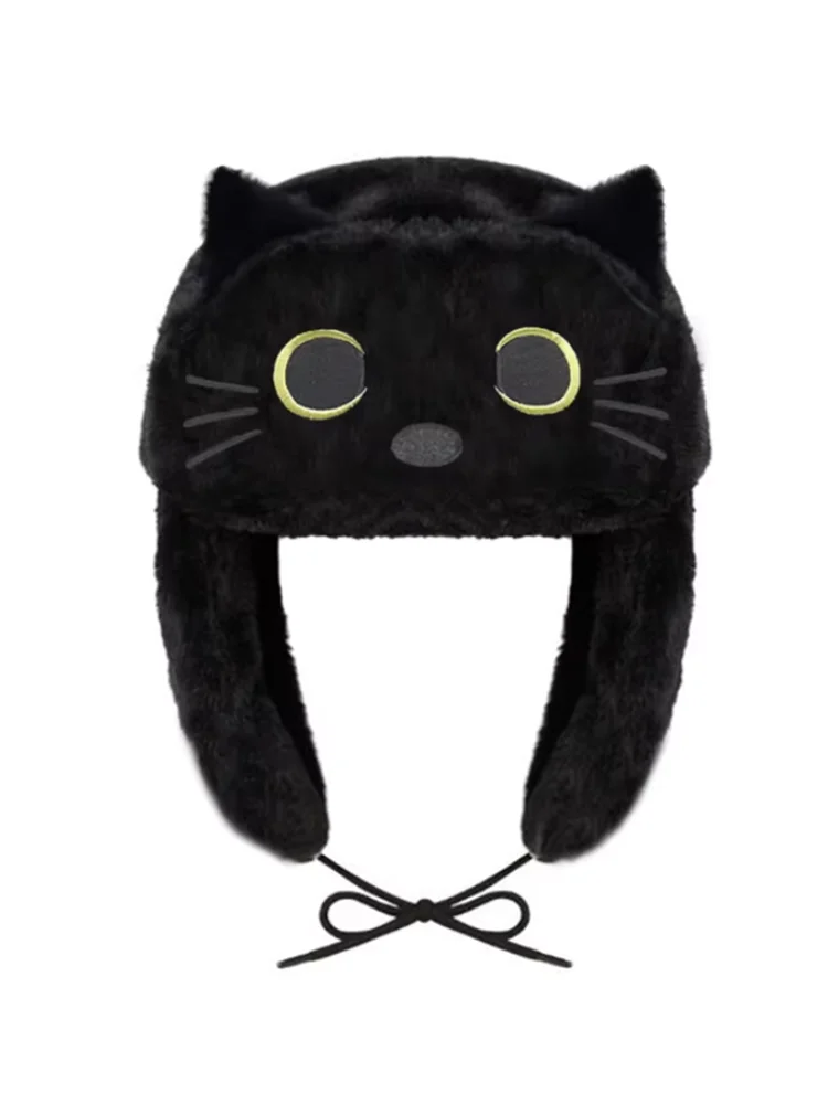 

Зимняя теплая уличная цветная шапка с черным котом Lei Feng, шапка-ушанка, милая зимняя шапка для мальчиков и девочек, детская кепка с рисунком аниме