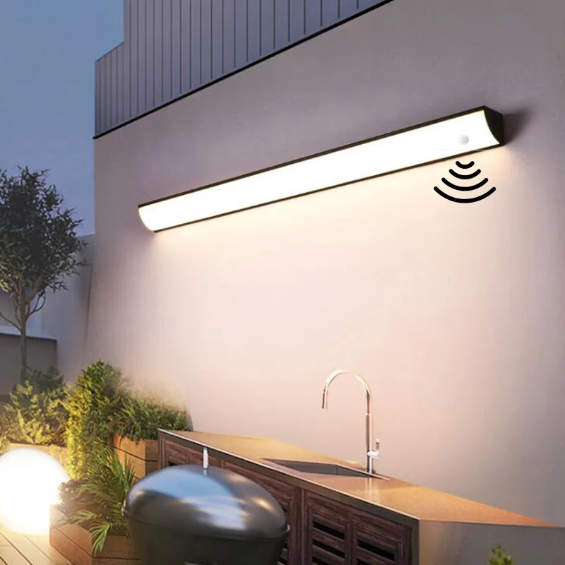 Imagem -02 - Lâmpada de Parede Led com Sensor de Movimento Tira Longa Impermeável Ip65 Exterior Jardim Varanda Arandela Luminária 110v 220v