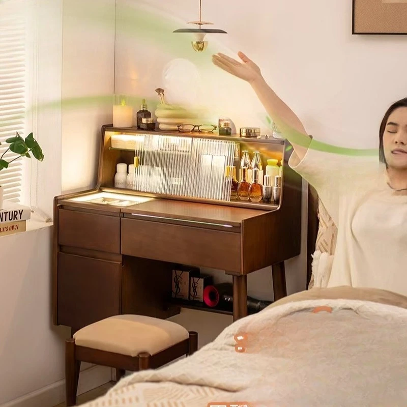 

Medieval style flip dresser storage cabinet integrated bedroom solid wood makeup table walnut small smart makeup table