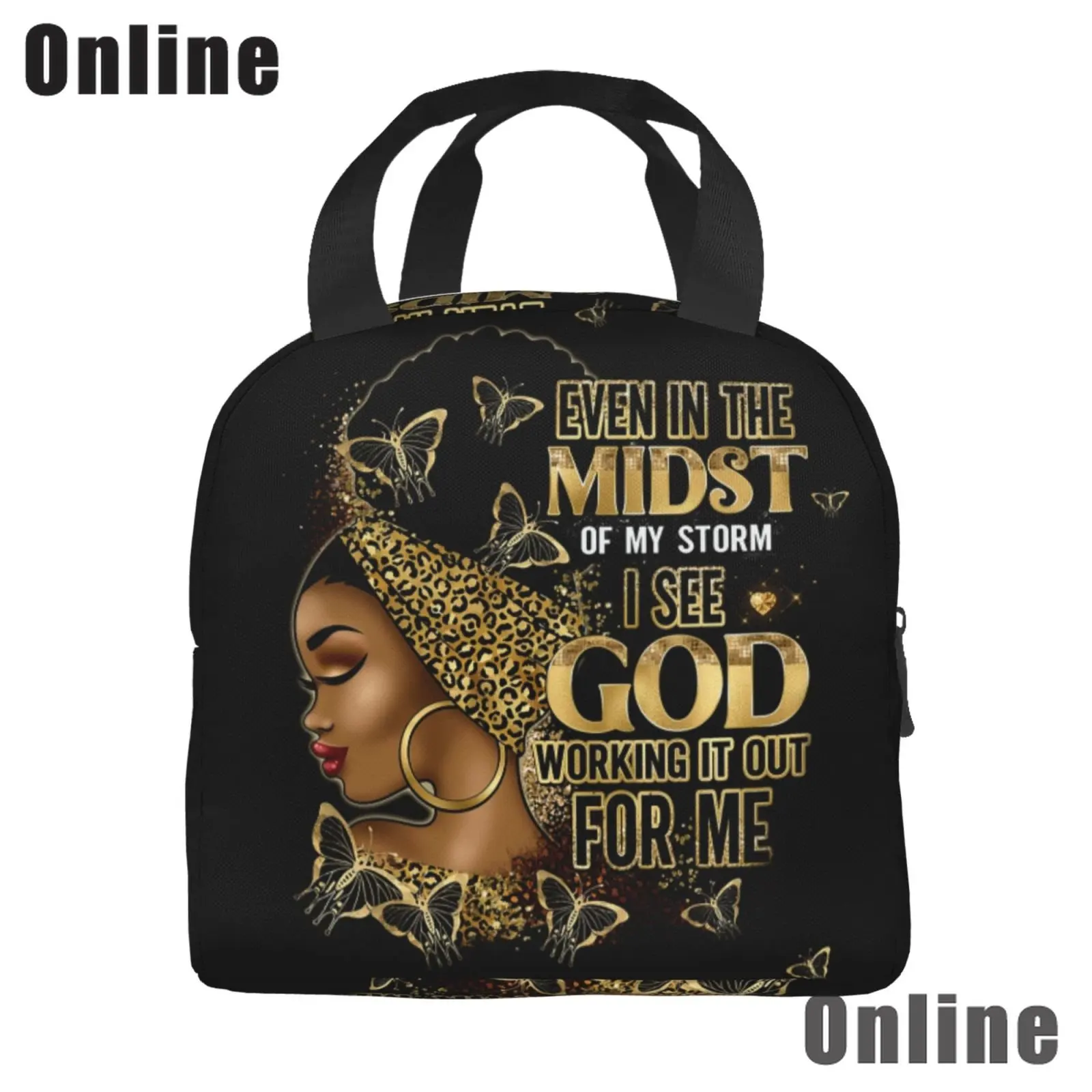 African American Black Girl Lunch Bag Compact Tote Bag Reusable Lunch Box Container For Women Men School Office Work