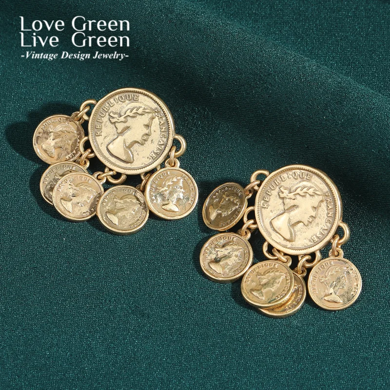 

Vintage Gold Color Coin Earrings Old Money Head Round Antique Luxury Designer Jewelry For Women Wedding Party 2025 Trends New