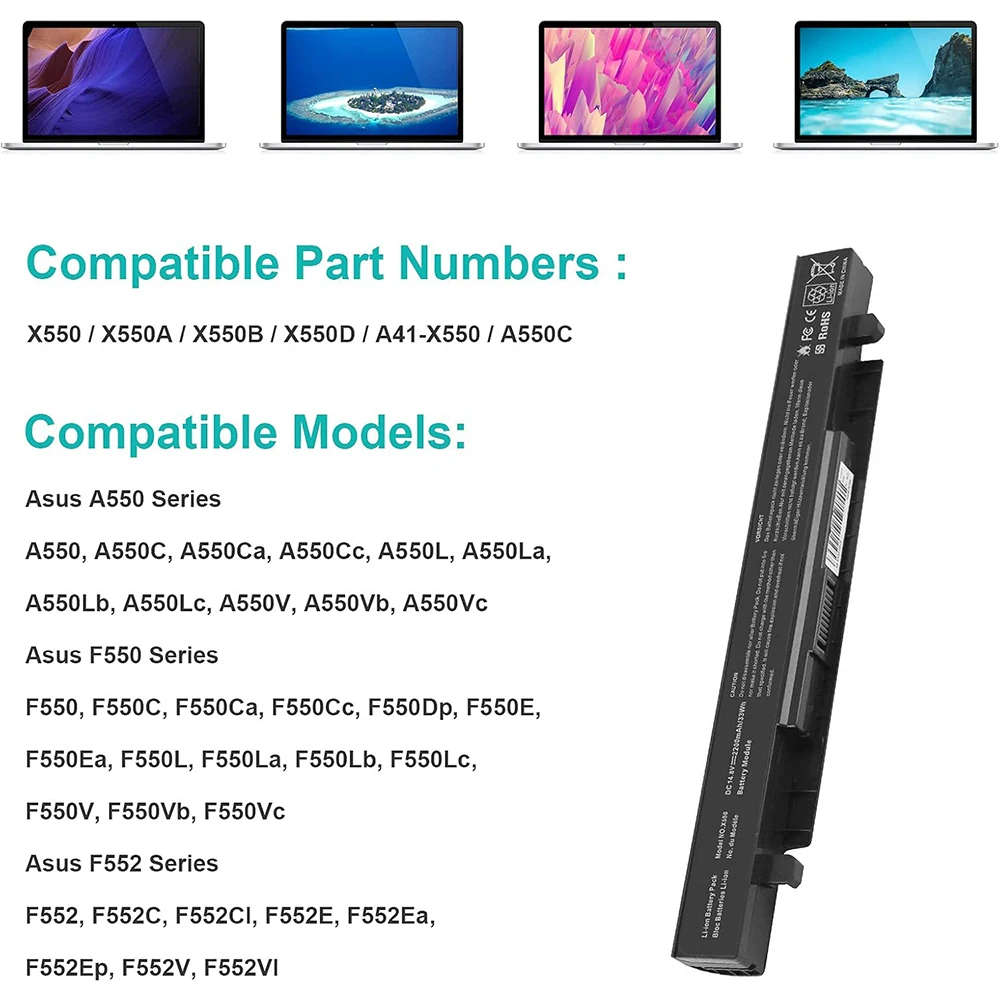 Laptop Battery for ASUS X550 X550A X550B X550C X550CA A41-X550A X550 X550C R510C X550A X550D X550J X550CA X550JK A41-X550 X550CC