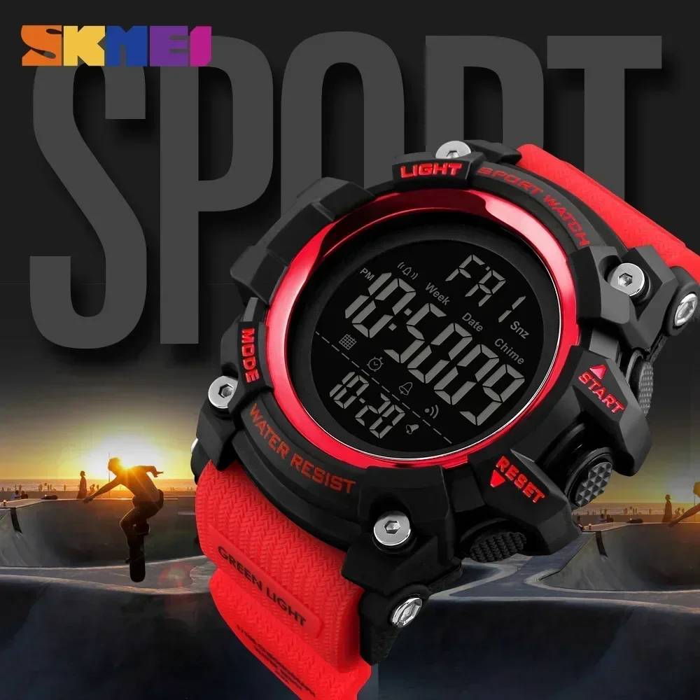 SKMEI-reloj deportivo para hombre, cronómetro Digital, suave, a prueba de golpes, 2 veces, 1384