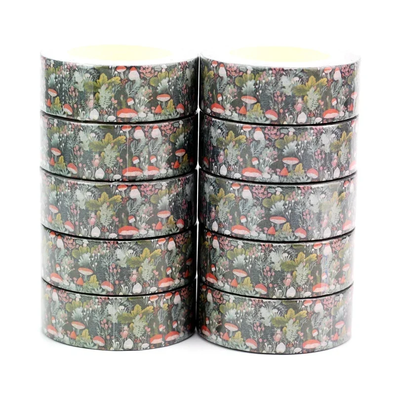 Bulk NEW 10PCS./Lot Decor Muted Forest Leaves Mushroom Plants Washi Tapes for Scrapbooking Planner Masking Tape Cute Stationery