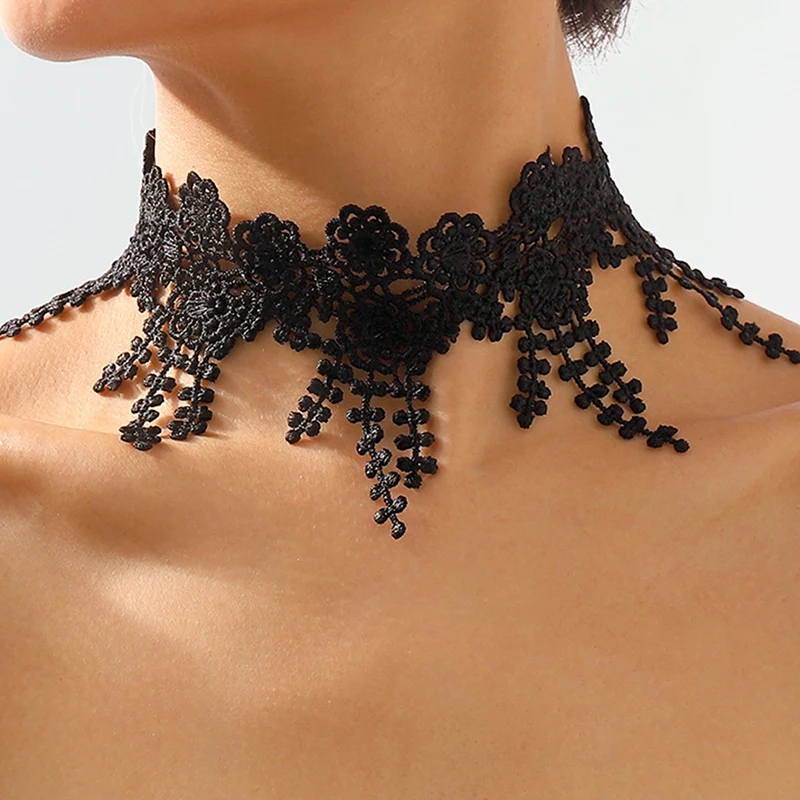 New Classic Gothic Tattoo Black Long Tassels Lace For Women Charm Choker Necklaces Boho Jewelry Gift X0168