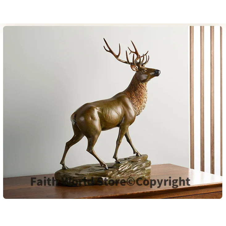 huge # Limited Edition 2024 HOME OFFICE ROOM WALL Decoration TOP art Collection Handwork Reindeer Elk deer BRASS HOME statue