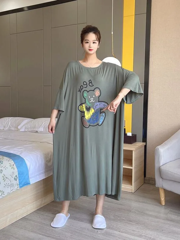 Summer Thin Loose Maternity Nightgown Short Sleeve Home Clothes Dress Cover Belly Large Size Comfortable Sleepwear for Pregna...