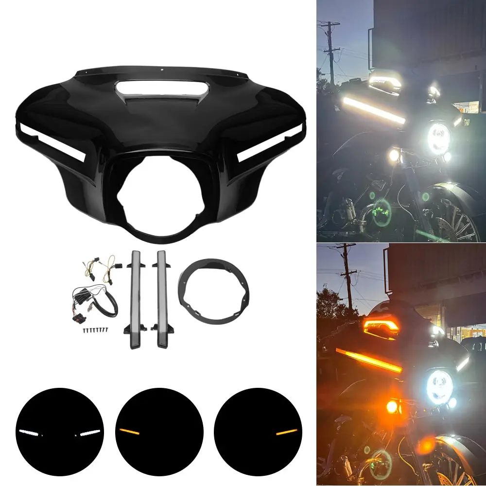 

Front Batwing Headlight Upper Fairing w/ LED Turn Signal Light For Harley Touring Street Electra Glide Ultra Limited 2014-2025