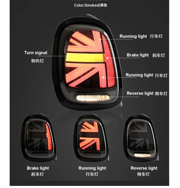 LED Union Jack achterlichten voor Mini Cooper F55 F56 F57 2014-2020 achterremlichtset met sequentiële richtingaanwijzers 1 paar
