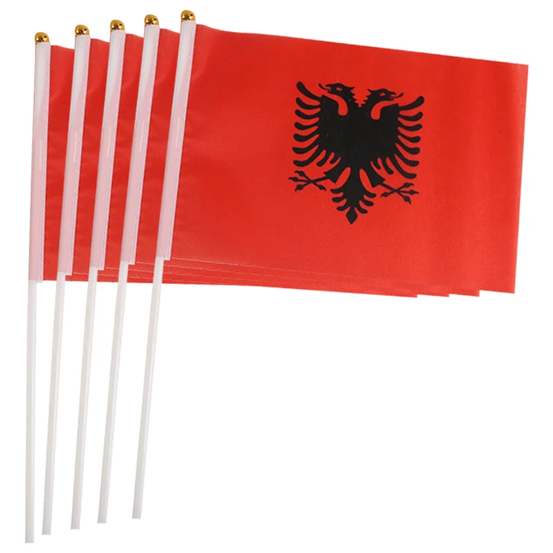 

xvggdg 100pcs 14 * 21cm Albania hand flag Promotion Wholesale Small Albania Hand Waving National Flag