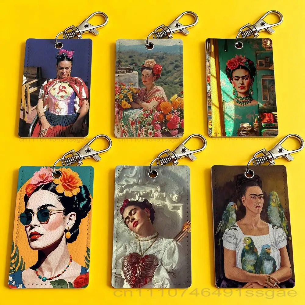 

F-FridAS K-KaHlo-S Artist Card Case Leather Card Holder Keychain Key Ring Door Access Tags ID Card Case Keychain