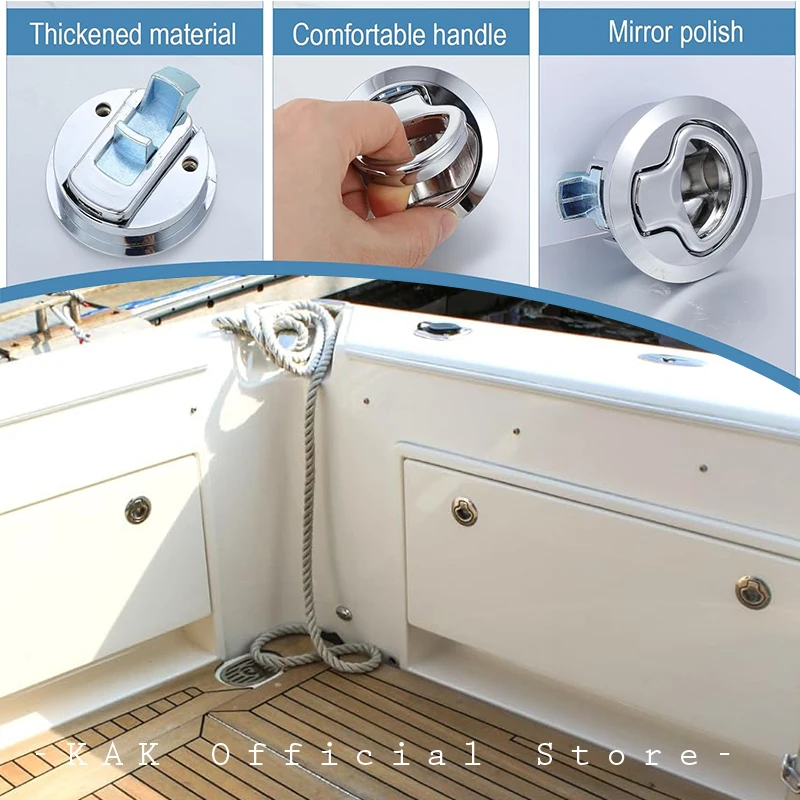 KAK Boat Slam Latch Lock Zinc Alloy Round Flush Mount RV Cabinet Lock Marine Deck Hatch Door Flush Pull Latches for Trailers