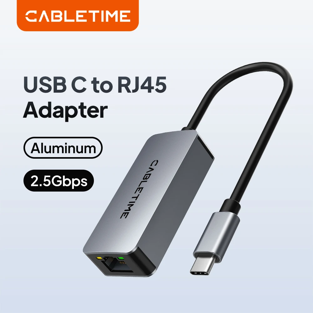 CABLETIME USB C Ethernet Adapter 2.5G 2500Mbps USB3.1 RJ45 LAN Network Card for Laptop PC MacBook Mac USB C Internet Adapter HUB