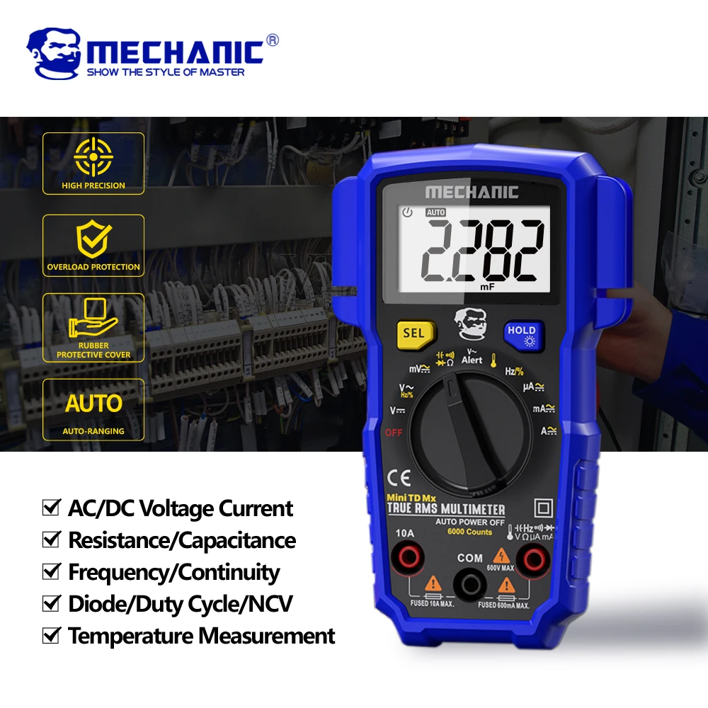 

MECHANIC High-Precision Professional Digital Multimeter True RMS AC DC Voltage Capacitance Resistance Hz NCV Tester Current Tool