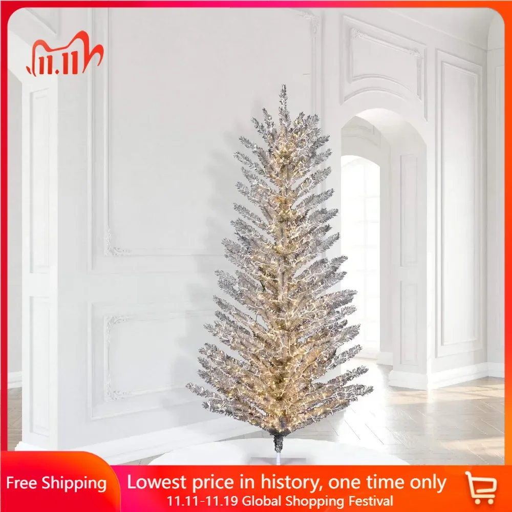 8' Vintage Aluminum Artificial Christmas Tree, Warm White Low Voltage LED Wide Angle 3mm Lights - Faux Christmas Tree Christmas