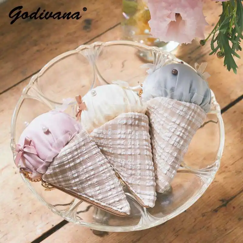 

Japanese Style Sweet Ice Cream Cone Pendant DIY Portable Semicircle Cosmetic Bag Women Girls Cute Storage Bag