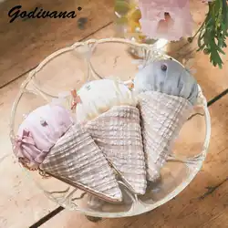 Japanese Style Sweet Ice Cream Cone Pendant DIY Portable Semicircle Cosmetic Bag Women Girls Cute Storage Bag