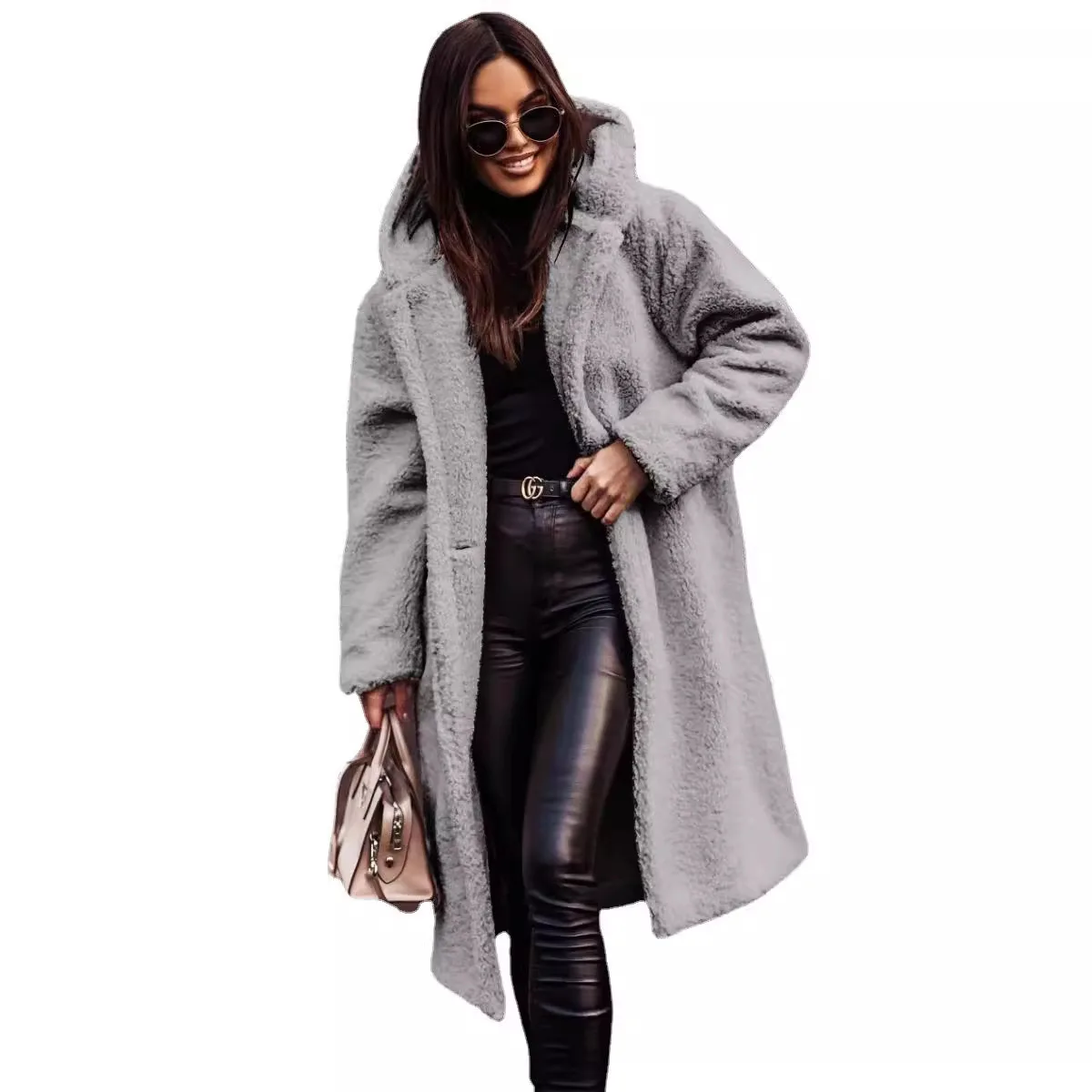 Keep Warm Plush Woolen Coat Women Solid Color Thicken Single Breasted Long Hooded Coats Autumn Winter Female Clothing Streetwear