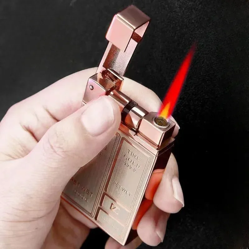 New Gear Roller Touch Electronic Induction Metal Outdoor Windproof Butane Gas Lighter Turbo Torch Jet Red Flame Electric Lighter