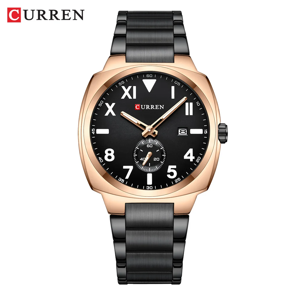 Curren Casual Fashion Markenuhren für Herren, einfache Quarzuhr mit leuchtenden Zeigern, Herren-Edelstahl-Armbanduhr mit Datum 10