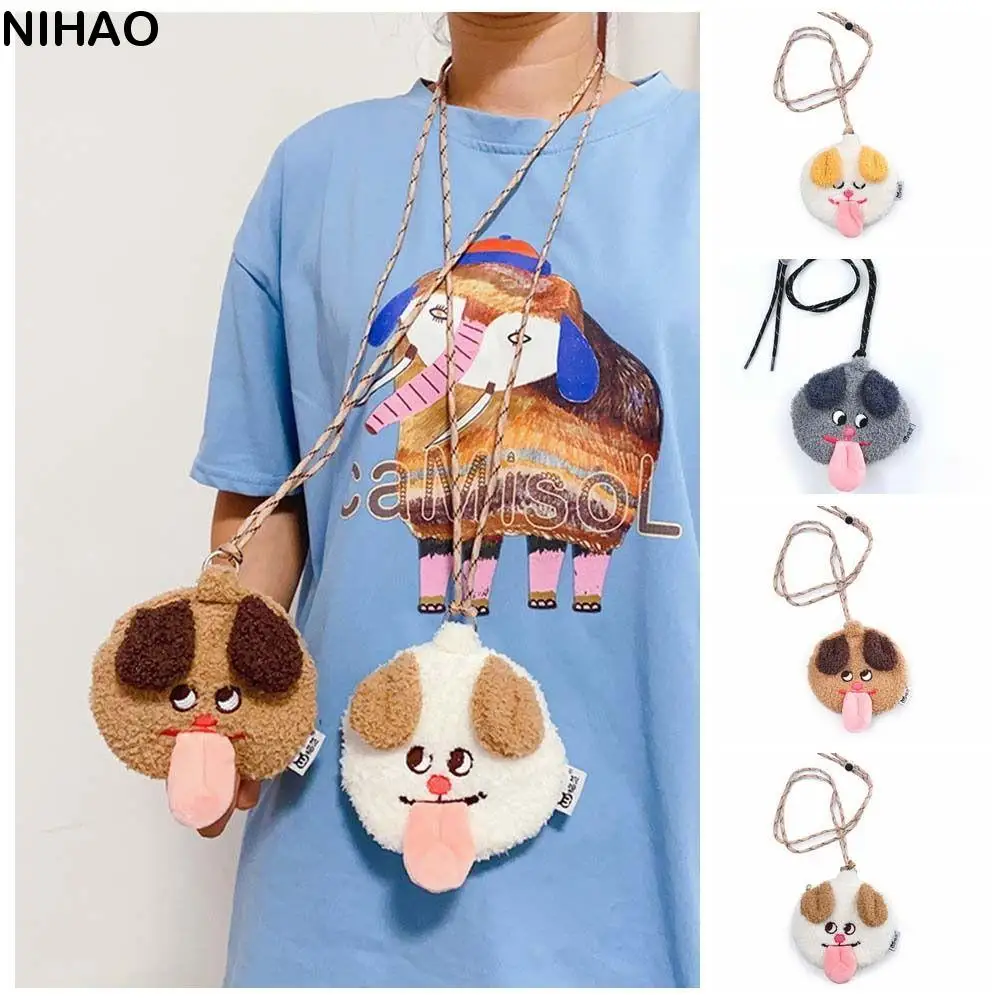 Creative Plush Halter Coin Purse Dog Bag Pendant Puppy Key Chain Bag Charms Tongue Sticking Puppy Plush Wallet Men