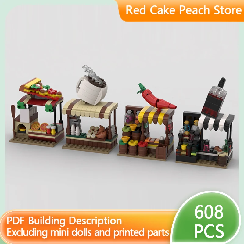 

City Street View Model MOC Building Bricks Small Market Stall Modular Technology Children Holiday Gifts Assemble Toys Suit