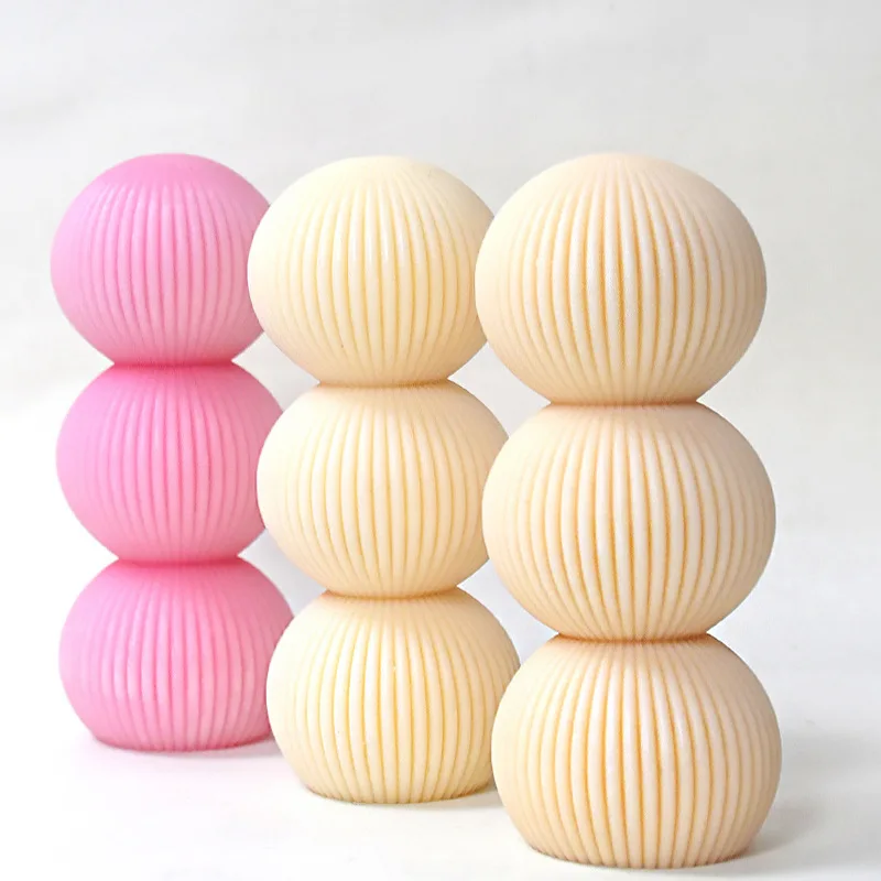 

New Geometric Stripes Christmas Tree Silicone Mould 3D Stacked Round Roman Pillar Aroma Candle Mould Creative Plaster Home Decor