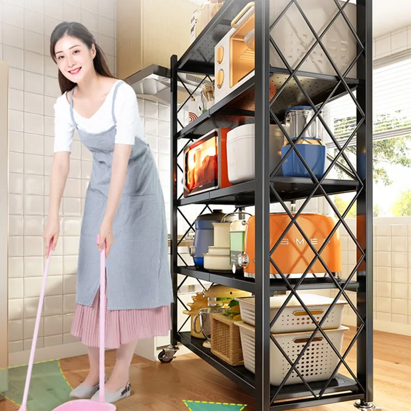 Dobrável Multifuncional Mobile Storage Rack, Sala de estar, Estante Multi-Layer, Cozinha Display