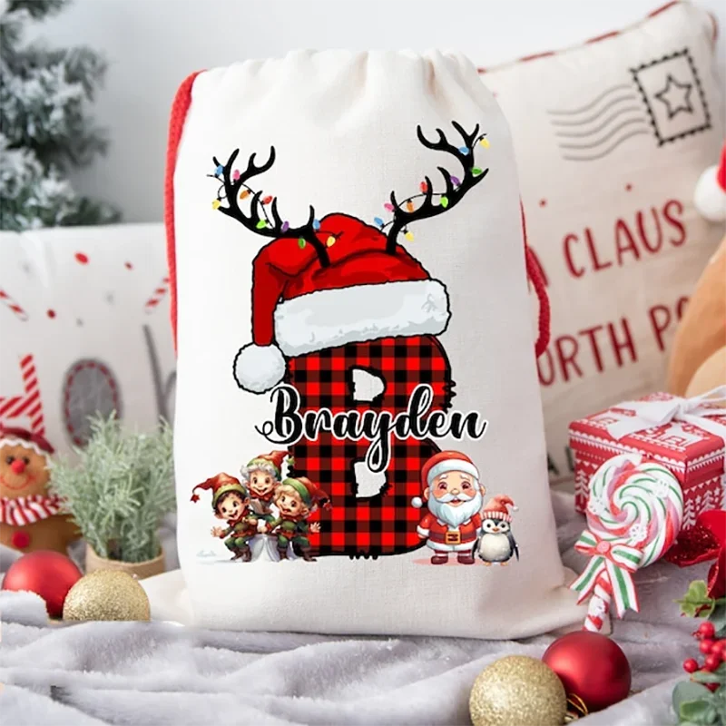 

Personalized Initials Christmas Gift Bags for Kids Custom Name Christmas Stocking Christmas Ornaments 2024 Vintage Santa Gift