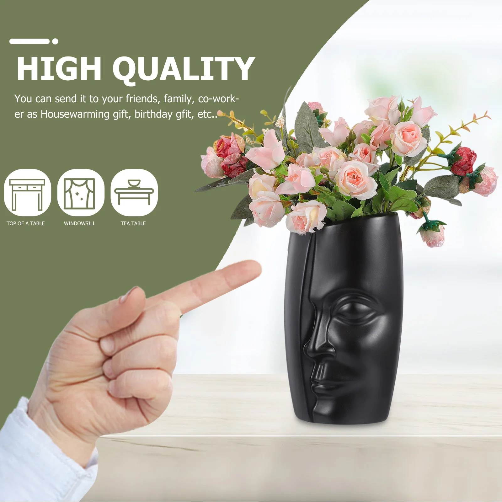 

Human Face Flower Vase Ceramic Reinforced Suitable for Flower Arrangement Home Office Wedding Centerpiece