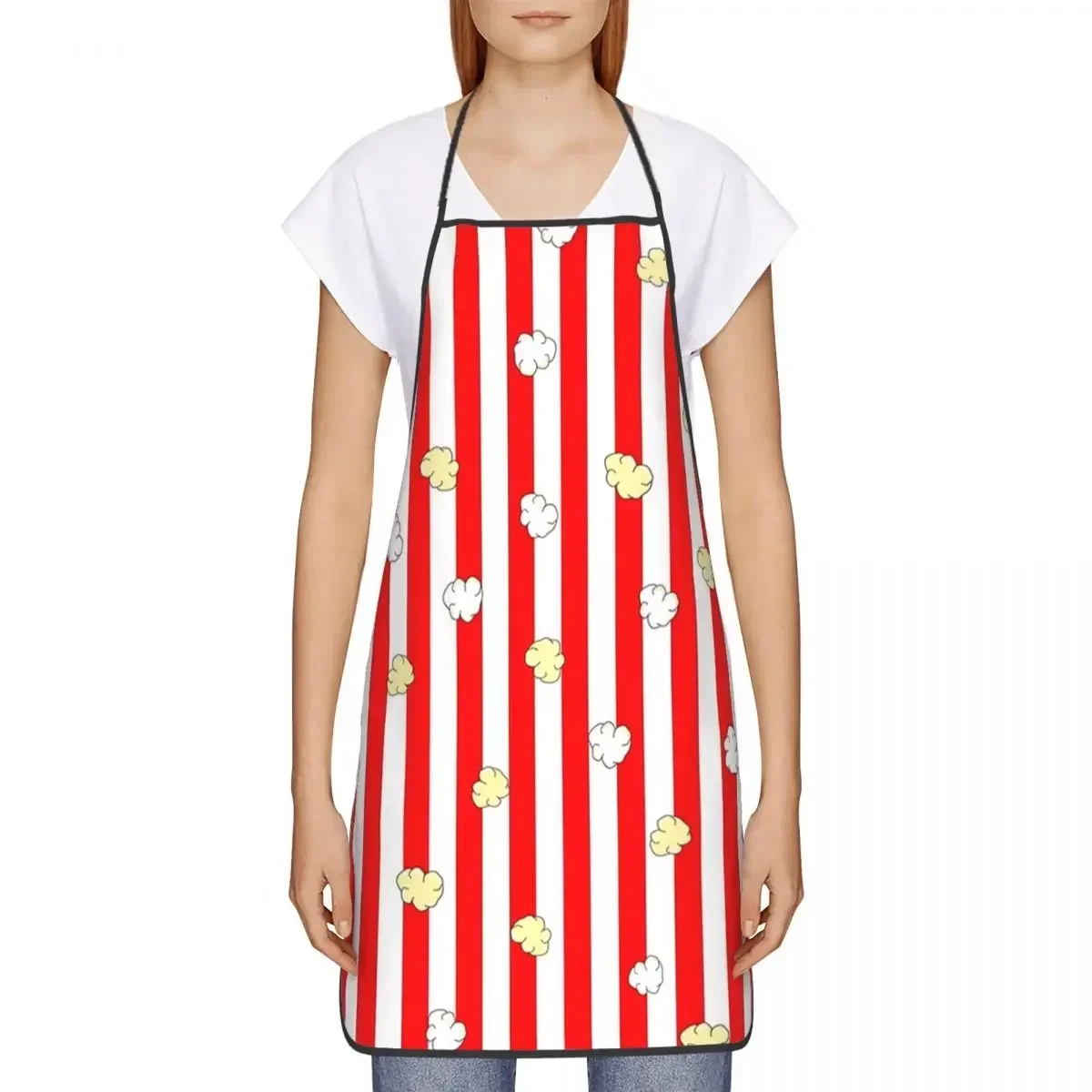 Custom Bib Red And White Striped With Popcorn Apron Men Women Unisex Adult Chef Cooking Kitchen Tablier Cuisine Baking