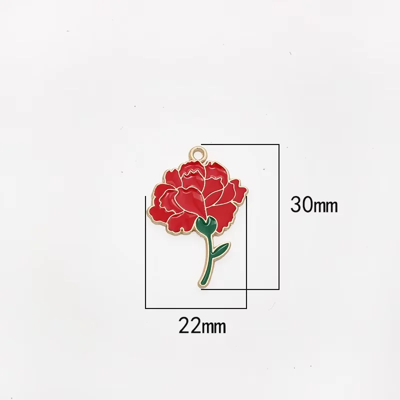 10pcs/Lot Pink Red Rose Flower Oil Enamel DIY Charms for Bag Earring Necklace Jewelry Making Handmade Pendant