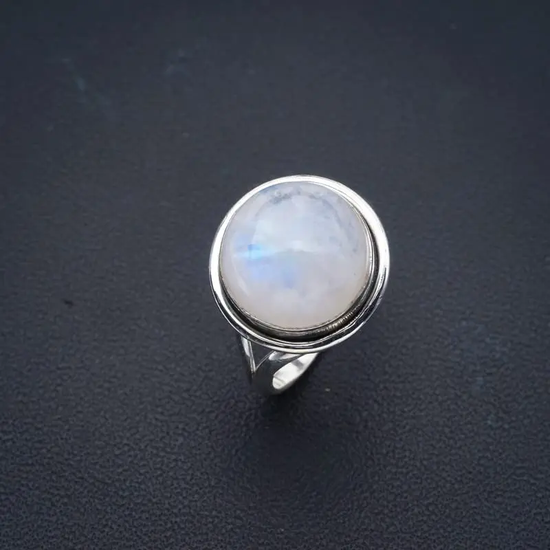 StarGems® Natural Moonstone Handmade 925 Sterling Silver Ring 6 F0770