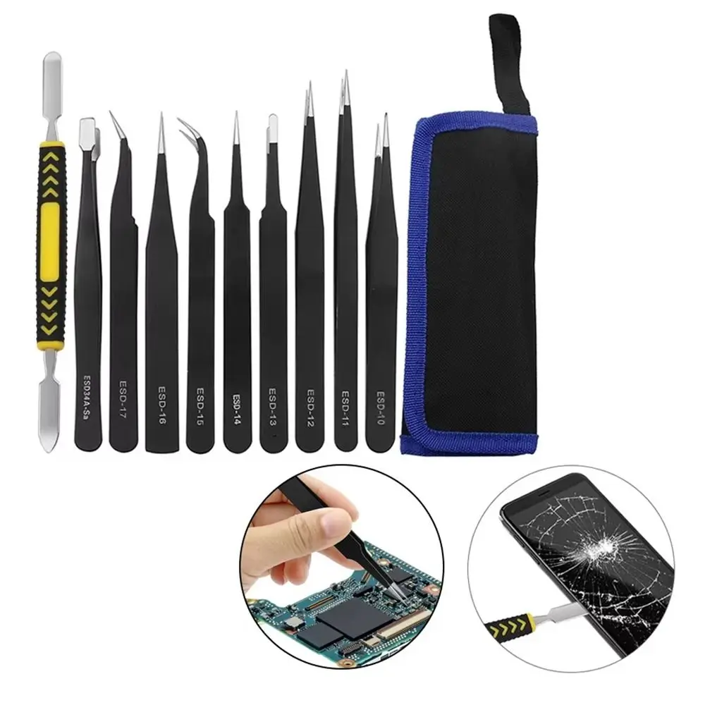 

Tweezers Set Stainless Steel Anti-Static Precision Tweezers for Electronic Mobile Phone Repair Tools Hand Tools