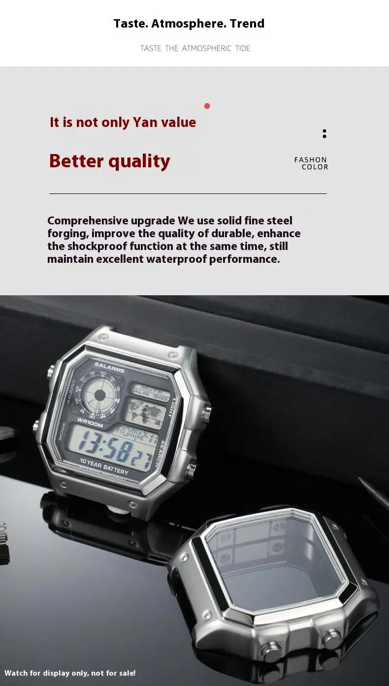 Für Casio 3299 AE-1200WH Uhrengehäuse, modifiziertes AE1200 Edelstahl-Uhrengehäuse, Metallgehäuse mit wasserdichtem Ring, Schwarz und Silber – Detail 4