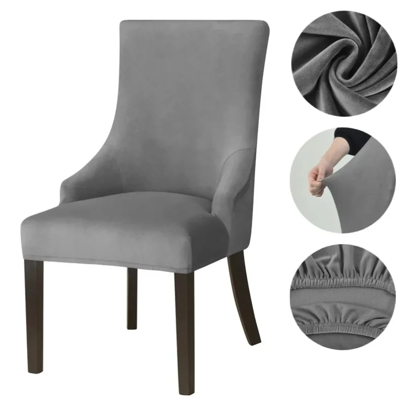 Velvet Elastic Dining Chair Cover, Stretch Spandex High Back Slipcover, Removable Protector for Banquet Home Decor