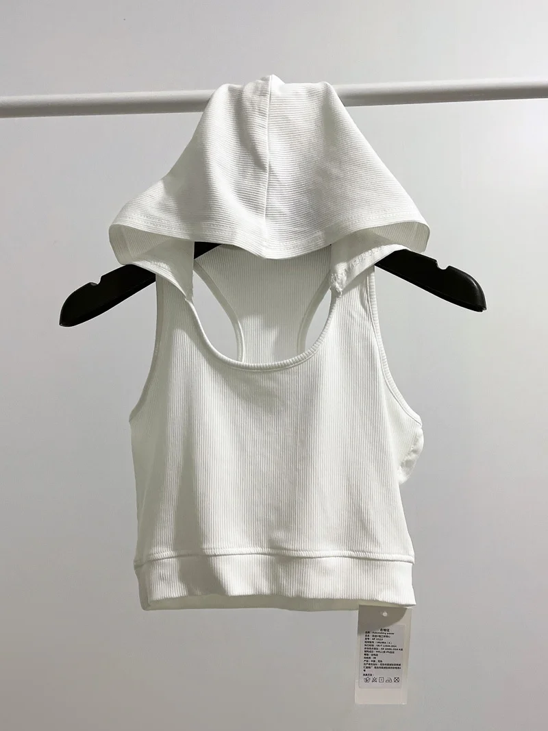 

Sweet Cool Spicy Fashionable Color Workbench Style Hooded Strap Vest Women Summer High Waist Belly Show Base Shirt