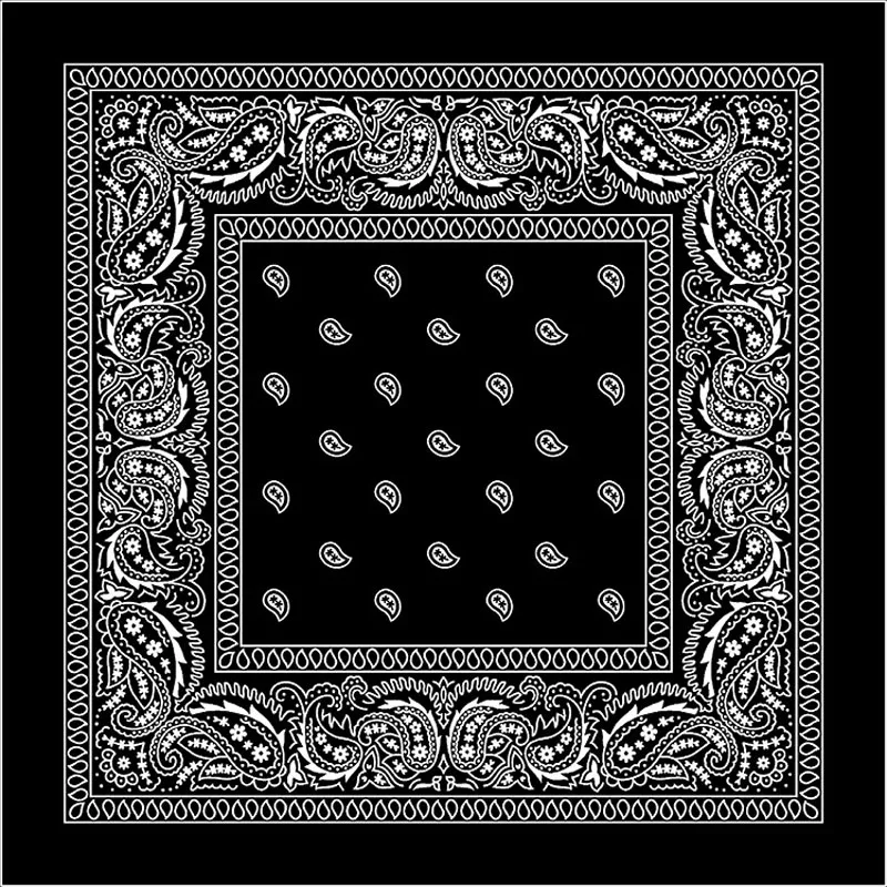 Bandana de caveira de seda gelo Hip Hop, cachecol quadrado Paisley preto e branco, bandana multifunções para homens e mulheres, novo, 58x58cm