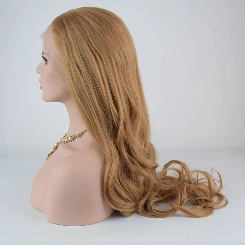 Bombshell Gold Brown Color Synthetic Lace Front Wig Body Wave High Temperature Heat Resistant Fiber Hair Free Parting For Women