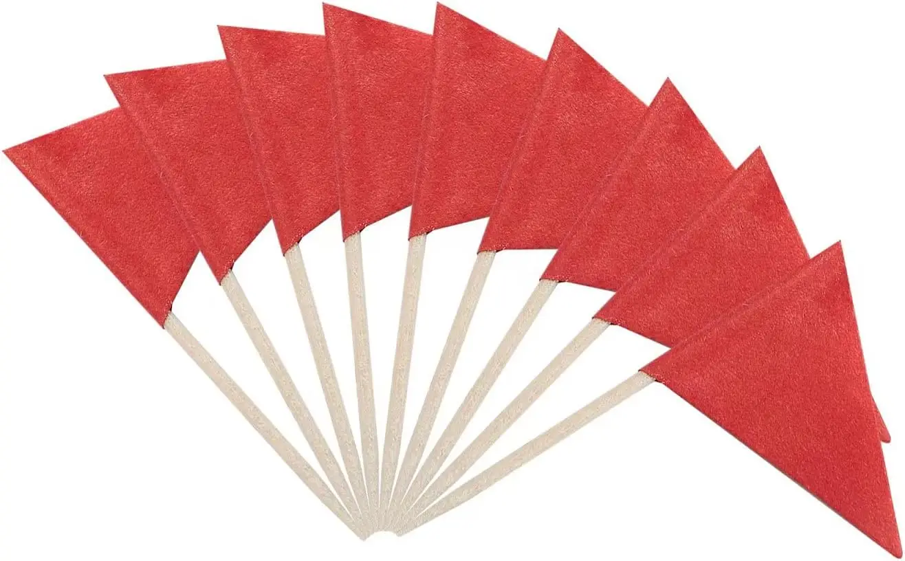 

100 Pcs Solid Red Toothpick Flags Small Mini Triangle Stick Cupcake Toppers for Party DIY Decoration