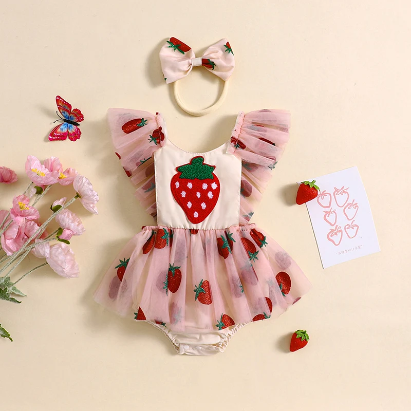 Baby Girl Summer Outfit Strawberry Embroidery Romper Dress Cute Clothes