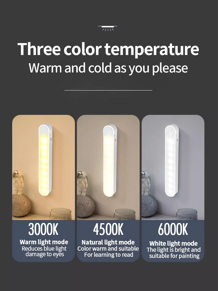 Nachtlampje LED Night Light 3 Color Cabinet Light USB Rechargeable Remote Dimmable Magnetic Night Lamp for Home Kitchen Bathroom