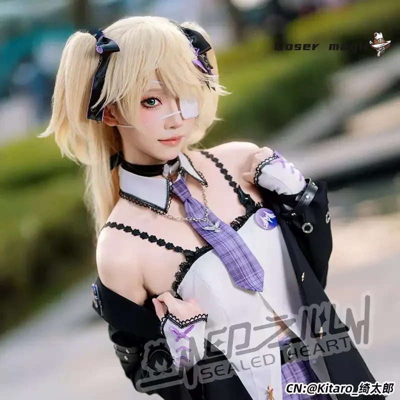 أزياء Fischl Form Genshin Impact التأثيرية أزياء أنيمي لعبة مقهى Fischl فستان موحد أزياء الهالوين للسيدات