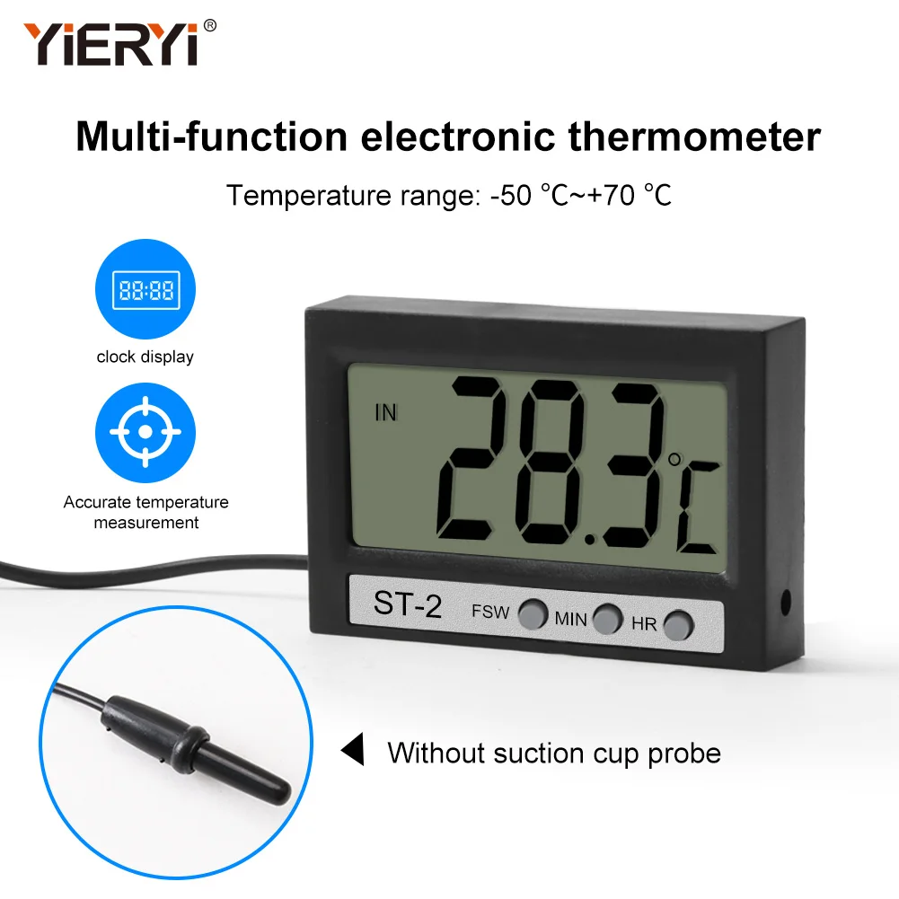 Yieryi ST-2 Aquarium Reptile Pets Thermometer Digital Refrigerator Food Storage Temperature Tester -50 °C~+70 °C Indoor Outdoor